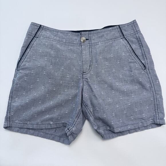 Columbia PFG Shorts Womens Size 6 Gray Blue Anchor Pattern Embroidered‎ Pockets - Picture 1 of 6